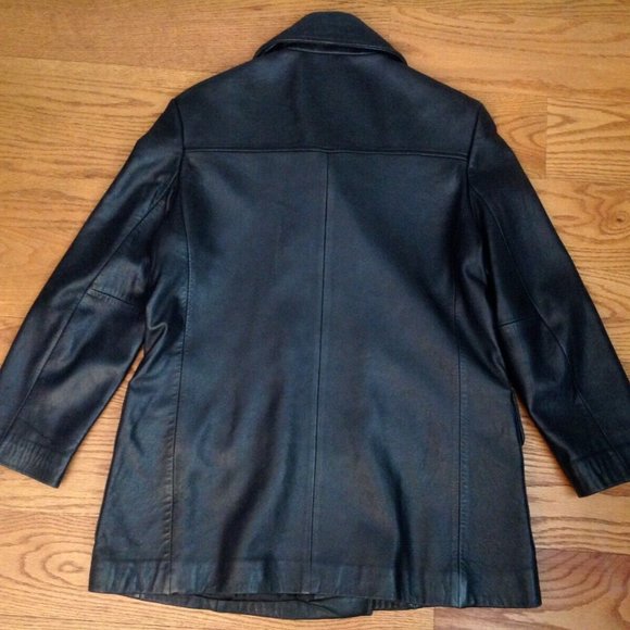 JONES NEW YORK BLACK LEATHER PEACOAT JACKET WOMENS M BUTTON UP DOUBLE BREASTED - Picture 10 of 15